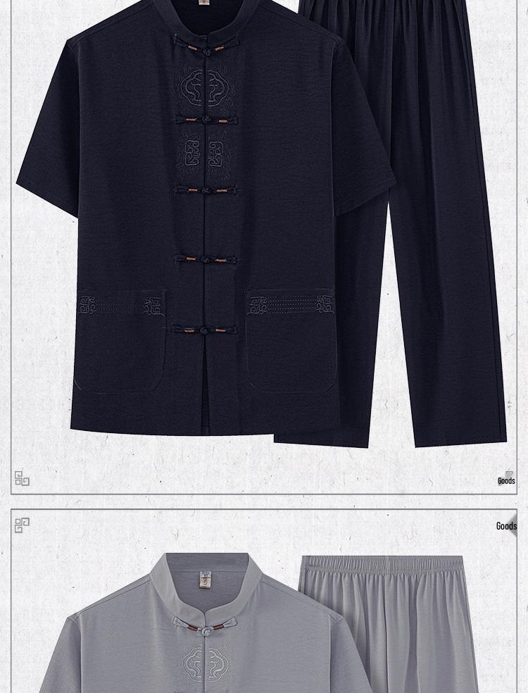 Chinese Cotton-Linen Men's Short-Sleeve Tang Suit - Summer Tai Chi Shirt for Middle-Aged and Elderly