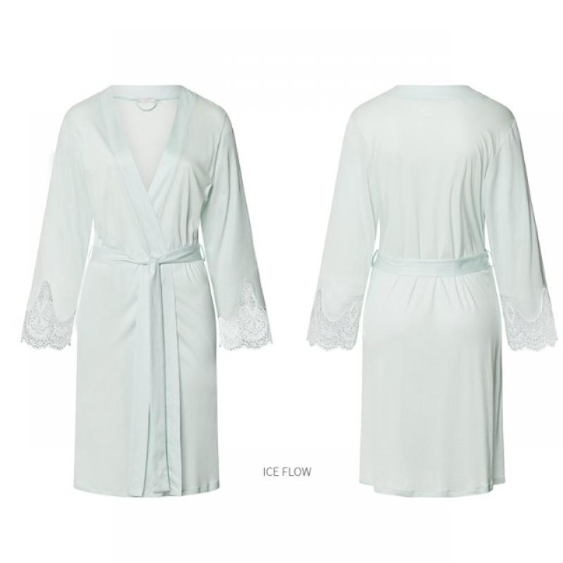 Hanro Melia Lace Tencel  Robe  74804 Ice Flow  Silver Sage 