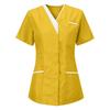 Tunic top da donna con scollo a V, maniche corte, bottoni sul davanti, tasche, finiture a contrasto, camicia uniforme da lavoro professionale