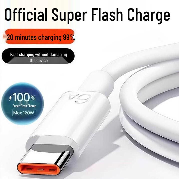120W Super Fast Charging Type-C Cable for Huawei 6A, Oppo, Honor, Vivo, and Android Universal.