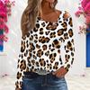 Women Plus Size Fitted Leopard Print Asymmetric Cutout Neck Cold Shoulder Long Sleeve Shirt