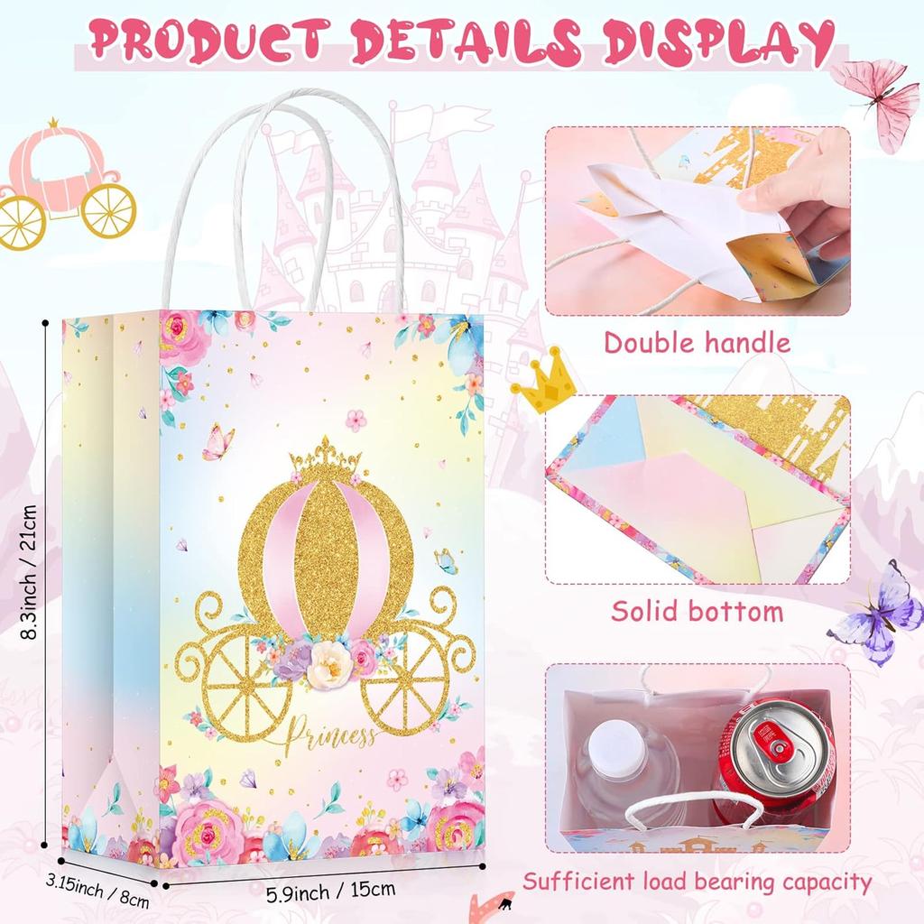24 Pcs Princess Prince Party Favor Bags Prince Princess Castle Party Bags Princess Treat Bags with Handles Candy Goodie Bags for Gender Reveal Party
