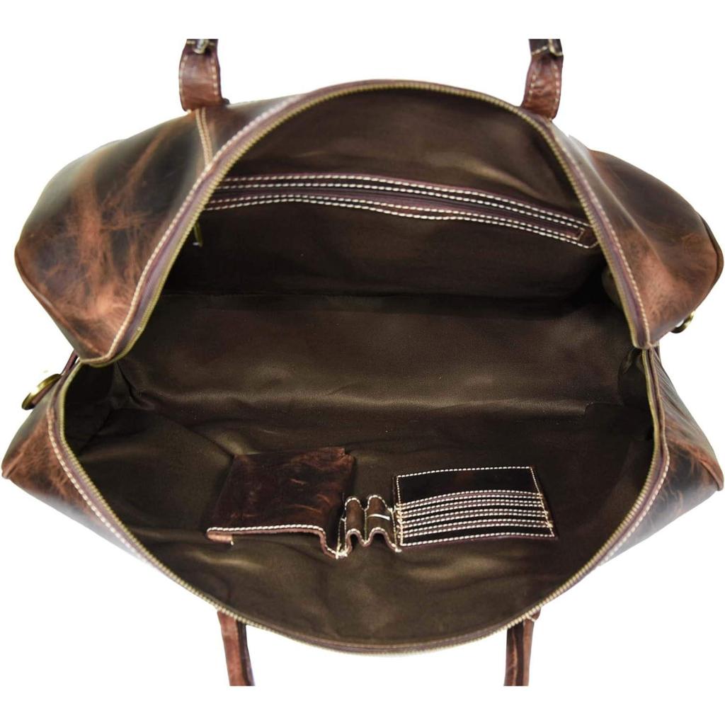 Leather Castle Genuine Vintage Buffalo Hide Leather Men’s Duffel Bag Sports Gym, Travel, Carry-on Air-cabin Luggage Handbag, Dark Brown