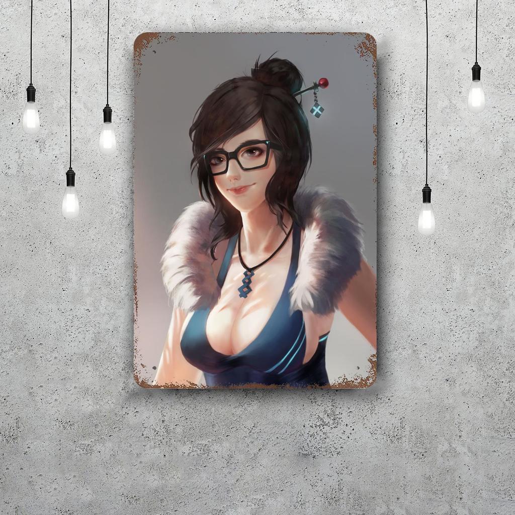 Mei Overwatch Vintage Metal Tin Signs Posters Decor Retro Metal Plaque Wall Art Decor for Garage Bar