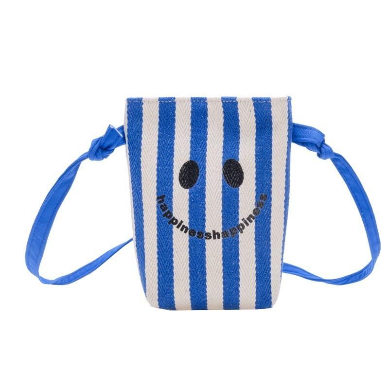 Stylish Mini Canvas Shoulder Bag For Kids With Cute Smiley Face And Striped Design