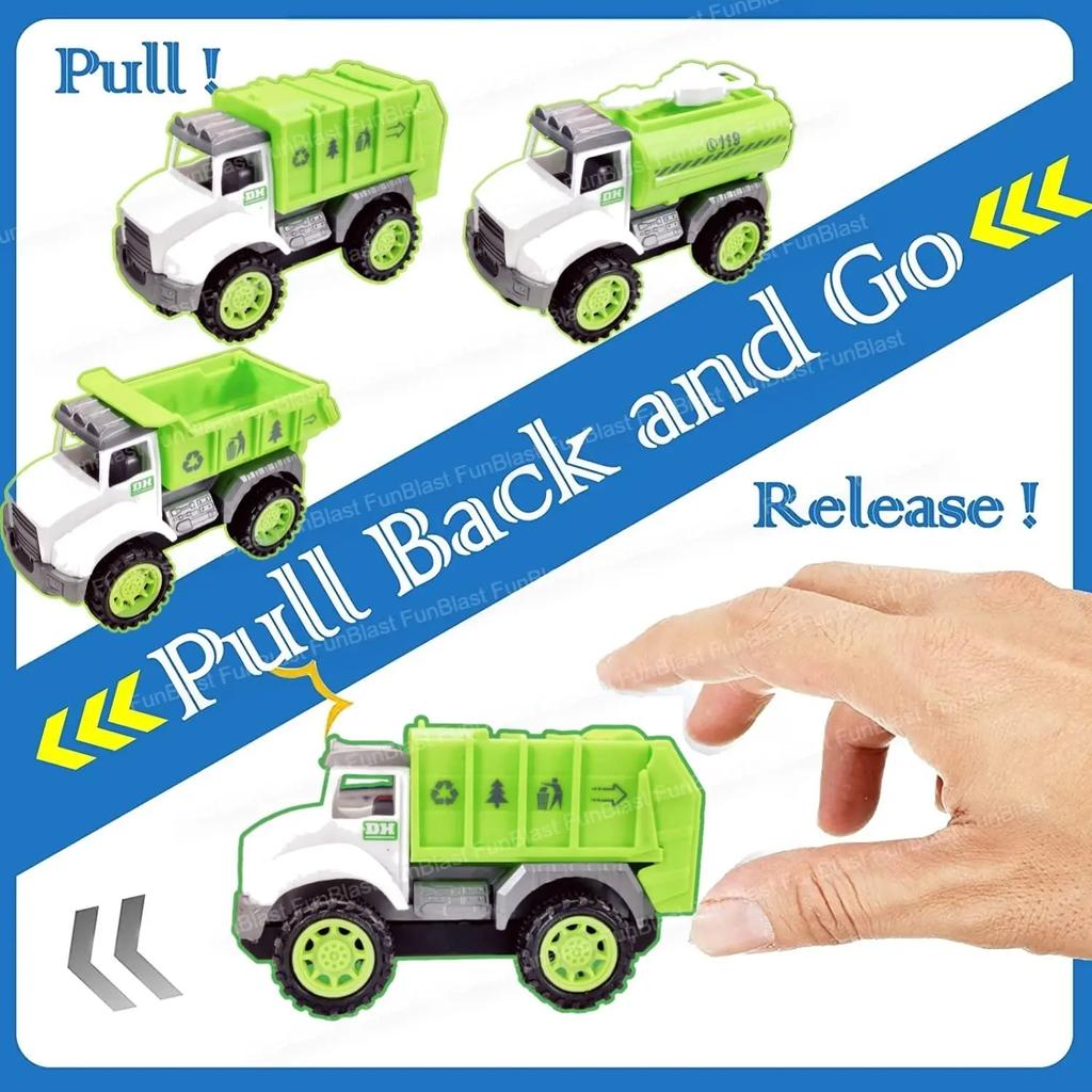 4Pcs Pull Back City Cars and Trucks Toy Vehicles Set Friction Powered Cars Toys for Toddlers Boys Girls’ Educational Play