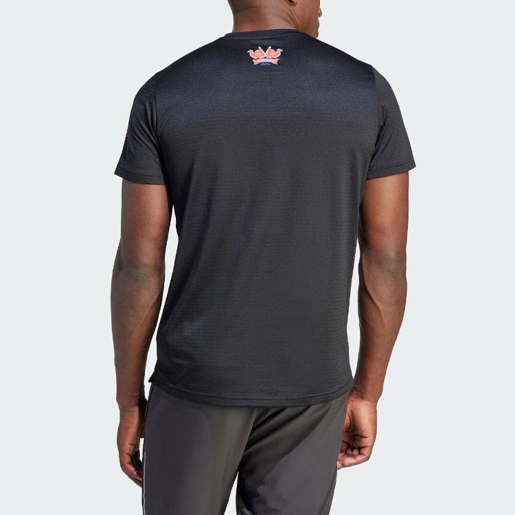 Adidas Beijing Marathon Finisher Tee Cartoon Letter Print Quick-Dry Running Short Sleeve T-Shirt Men Tops Black IT2546