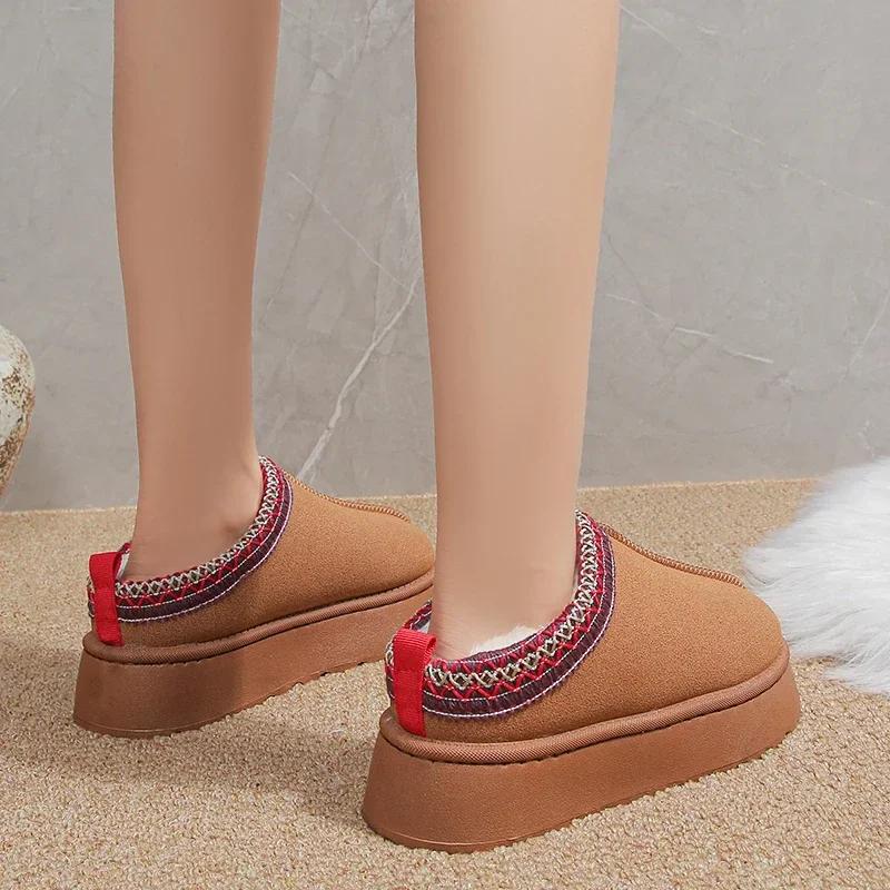 Značkové krátké plyšové teplé ploché pantofle na platformě semišové kotníkové sněhule dámské zimní kotníkové boty pro ženy