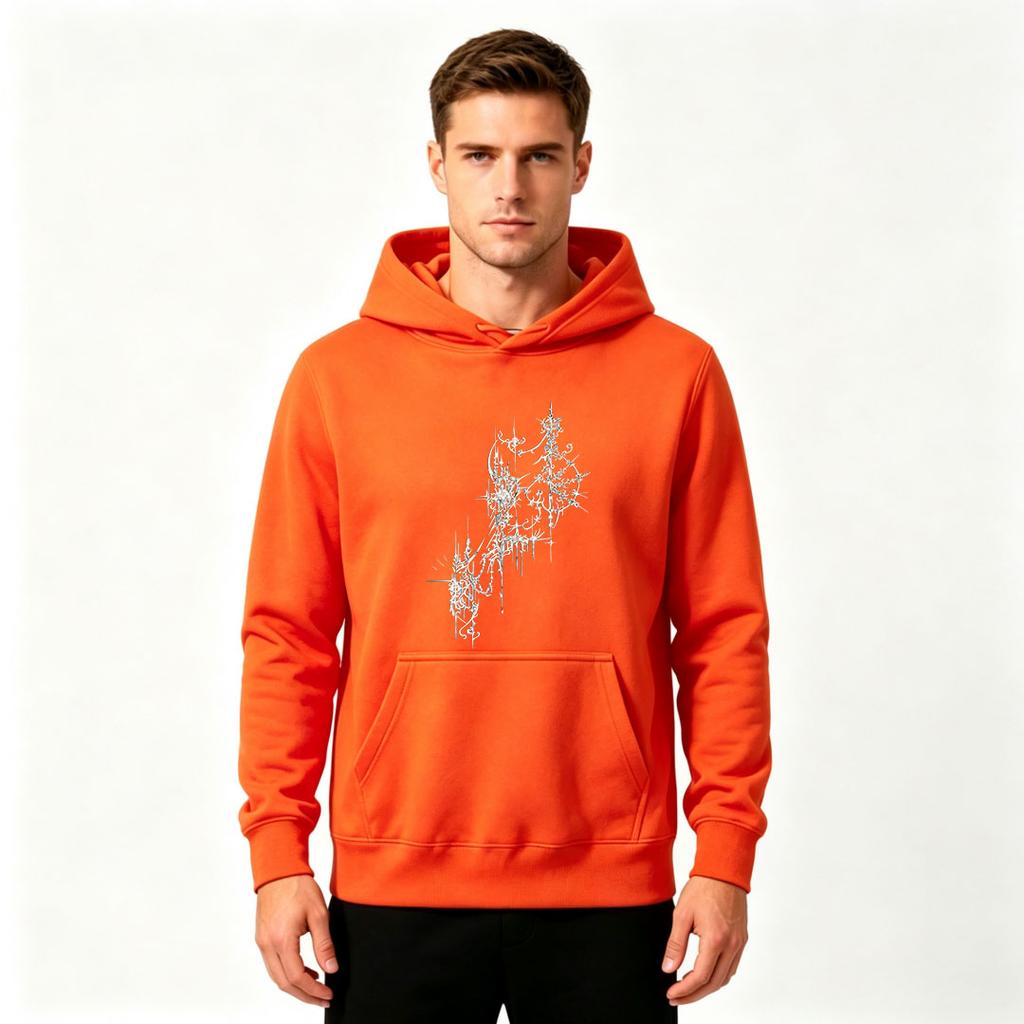 Men's Abstract Glowing Line Art Print Pullover Hoodie Casual Long Sleeve Hooded Sweatshirt