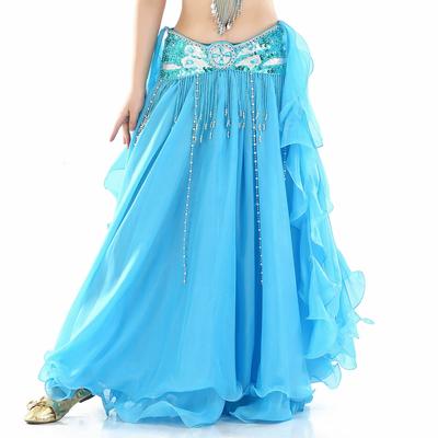 Dance Skirt Chiffon Rolled Leaf Double Slit Ear Skirt  Belly Dance Gauze Skirt Belly Dance High Slit Skirt Dance Skirt Belly Dance Skirt with No Belt