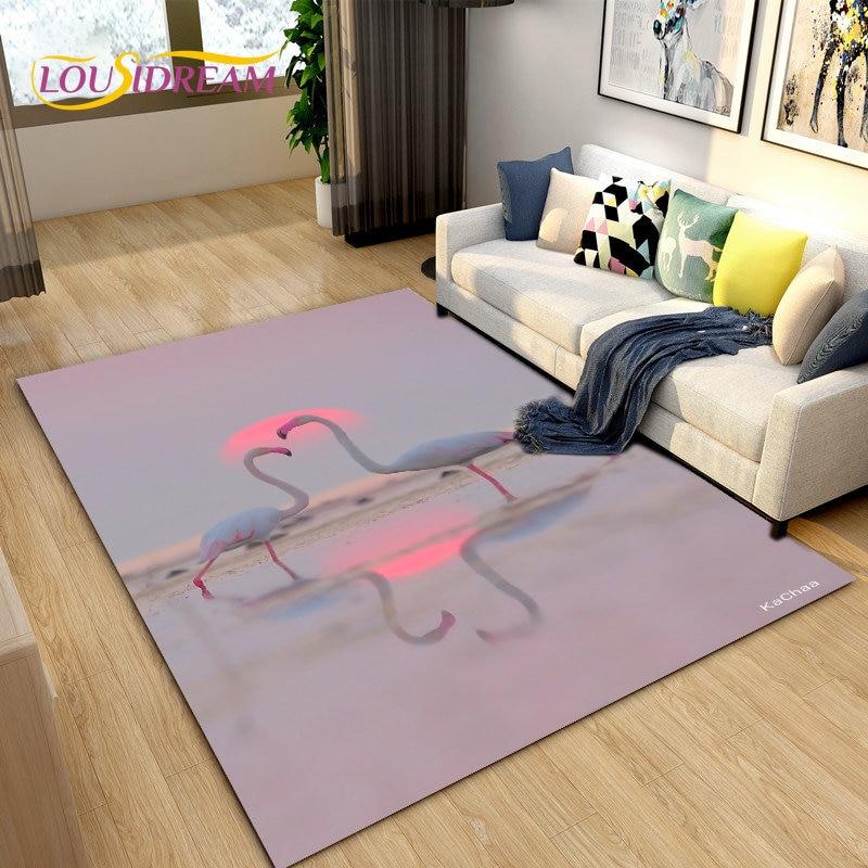 Tapete criativo nórdico 3D Flamingo Bird Area, tapete para sala de estar, quarto, sofá, cozinha, banheiro, capacho, tapete antiderrapante