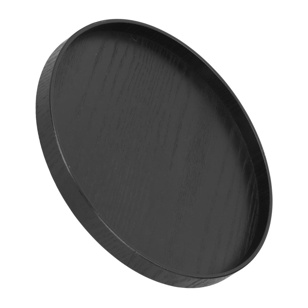 Round Wooden Food Fruit Serving Tray Service Plate for Home Kitchen Hotel Use Black27cm
