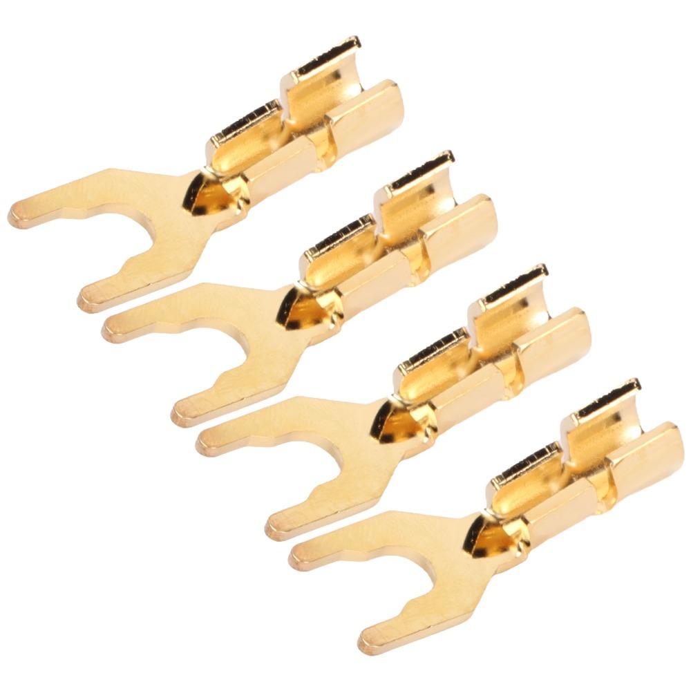 4PCS Gold Plated Spade Speaker Connector Pure Copper Speaker Wire Plug For Amplifiers