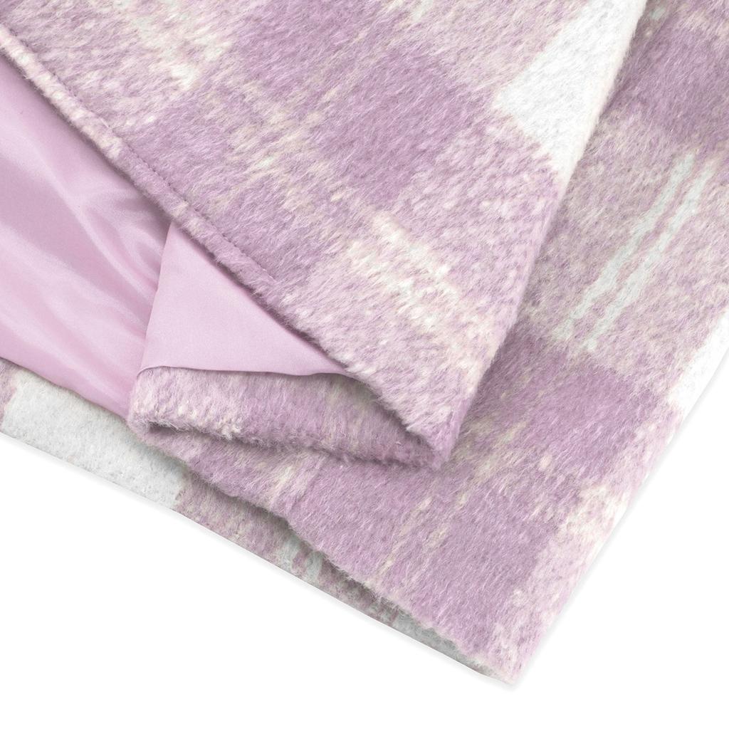 Women's Medium Long Plaid Woolen Double Breasted V-neck Scarf Jacket