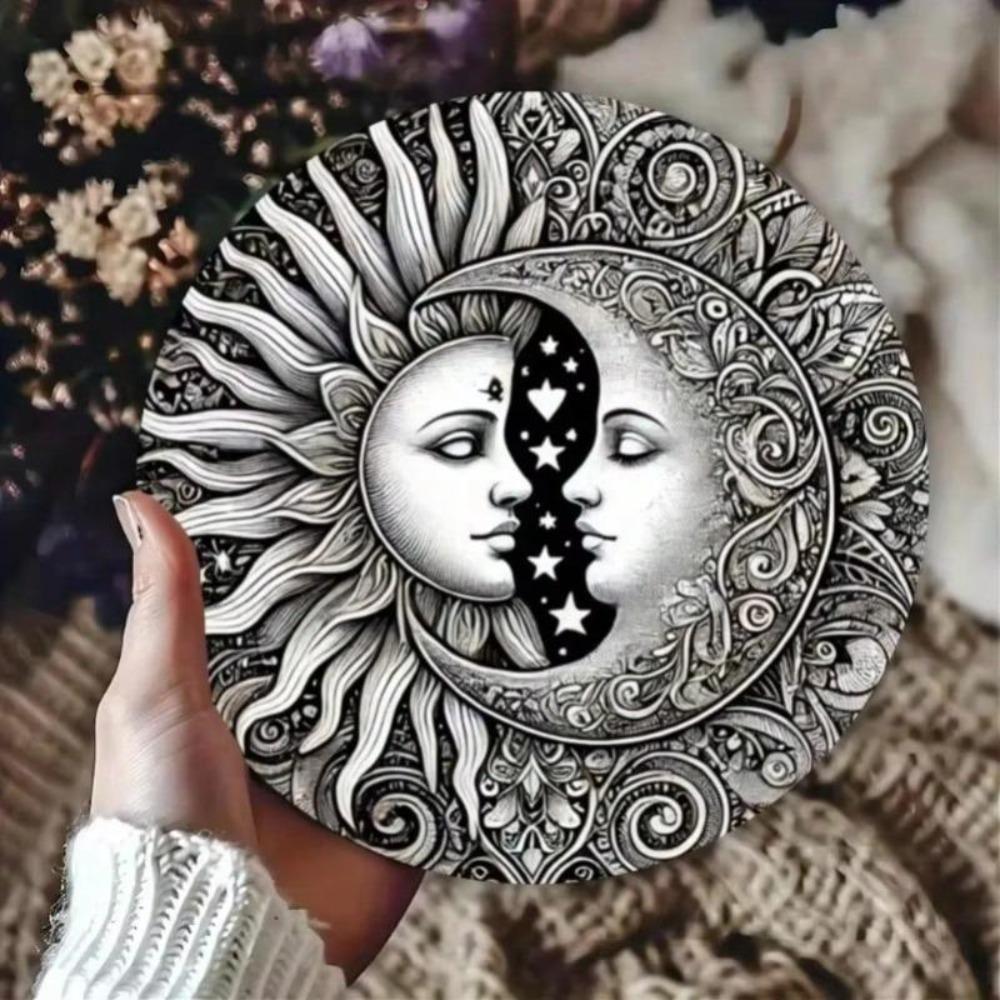 Vintage Sun Moon Metal Wall Art HD Textured Relief Indoor Outdoor Decor Weather Resistant Modern Ornament