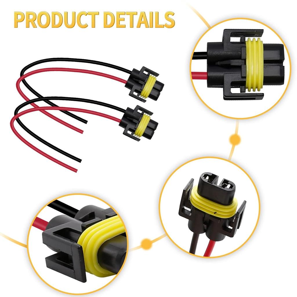 Wire Pigtail Female S H11 Two Harness for Fog Light Bulb Repair Socket Plug Lamp Fit Connector Plug H11 PGJ19-2