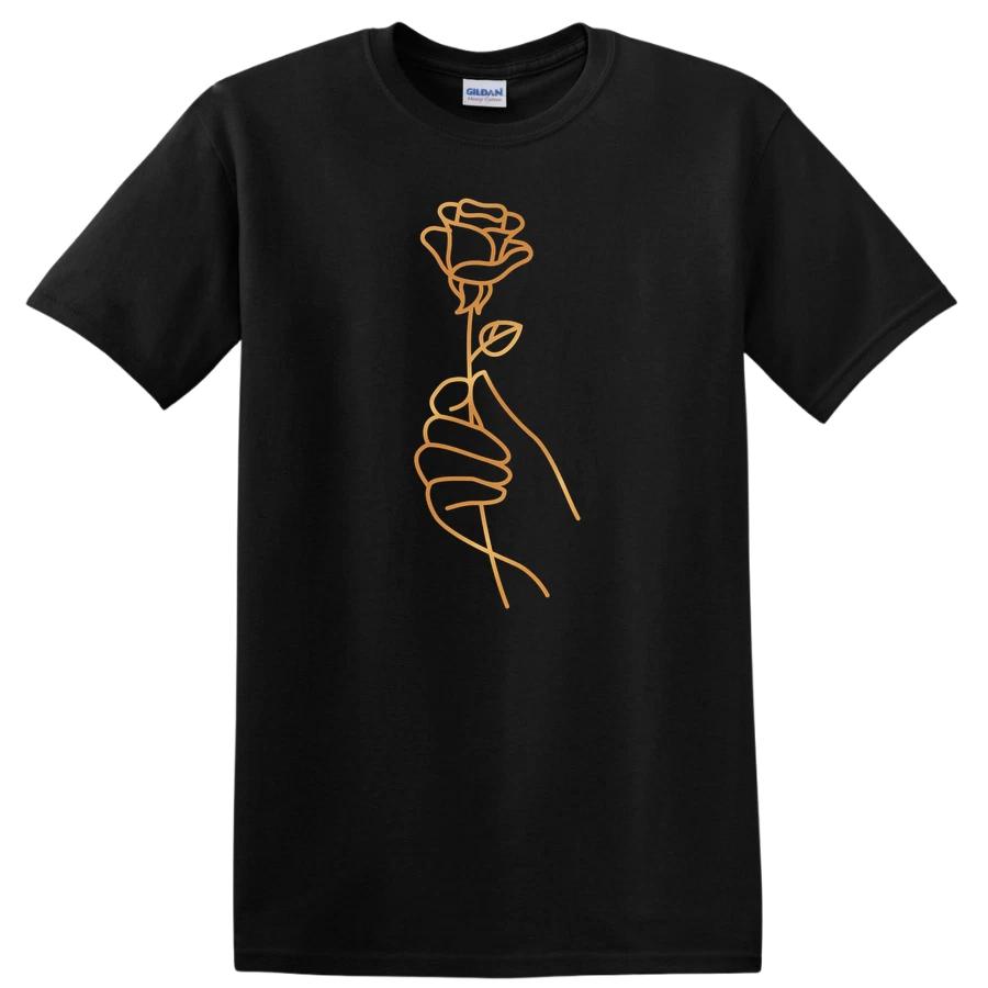 Rose Hand Line Art T Shirt Minimalist Floral Design Graphic Tee for Her XS