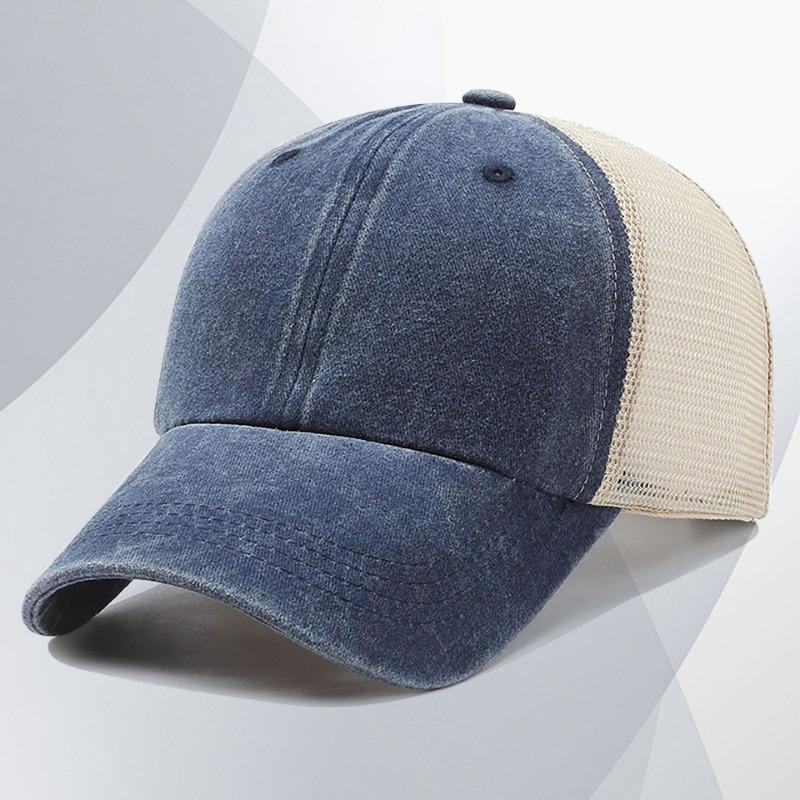 Washed Cotton Mesh Cap Embroidery Retro and Old Peaked Cap Men's Soft Top Hat Sunshade Baseball Cap