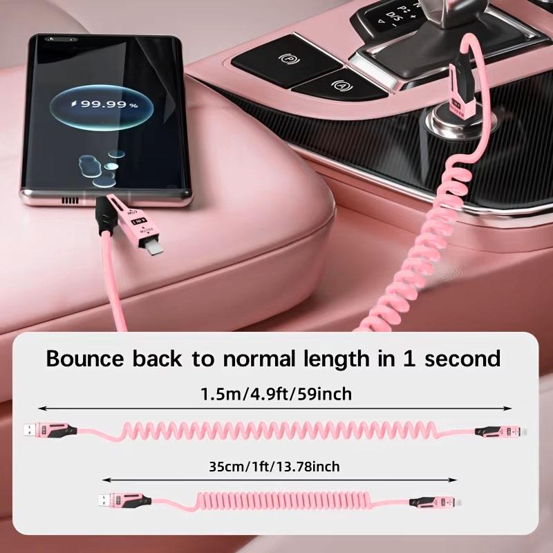 65W+PD27W 4 In 1 6A Charging Data Cable, Multifunctional Spring Retractable Fast Charging Cable for Samsung Huawei Xiaomi Iphone