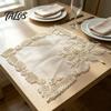 Mesh Table Mat Floral Embroidered Placemat, Heat Insulation with Beads, Decorative Mats for Dessert Shop Display Retro Coaster Wedding Dining