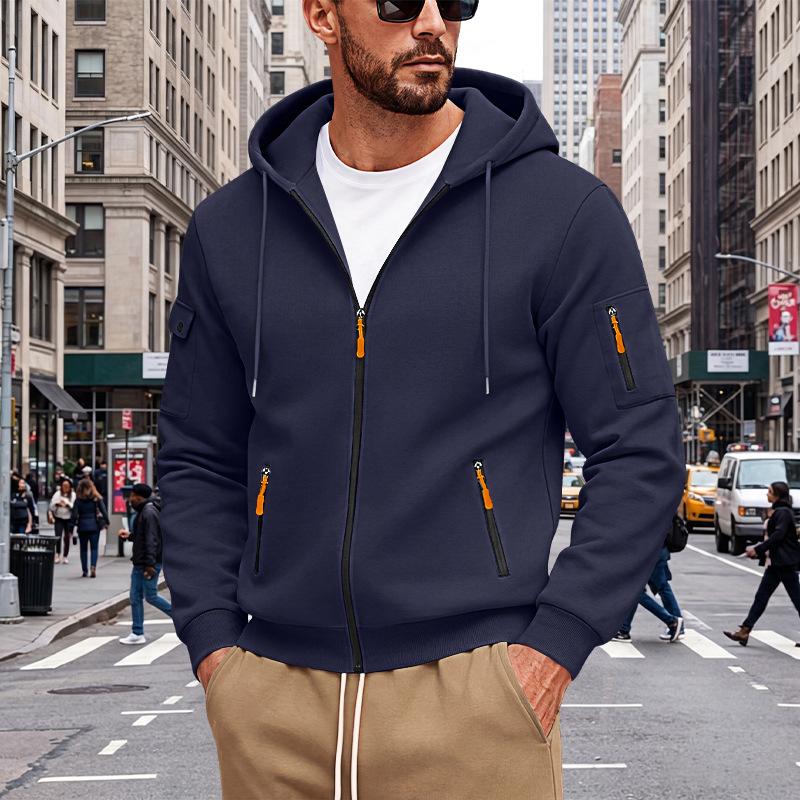 Men's Hoodie Zip Up Fleece Jacket Side Pockets Loose Fit Casual Sports Sweatshirt Big Size