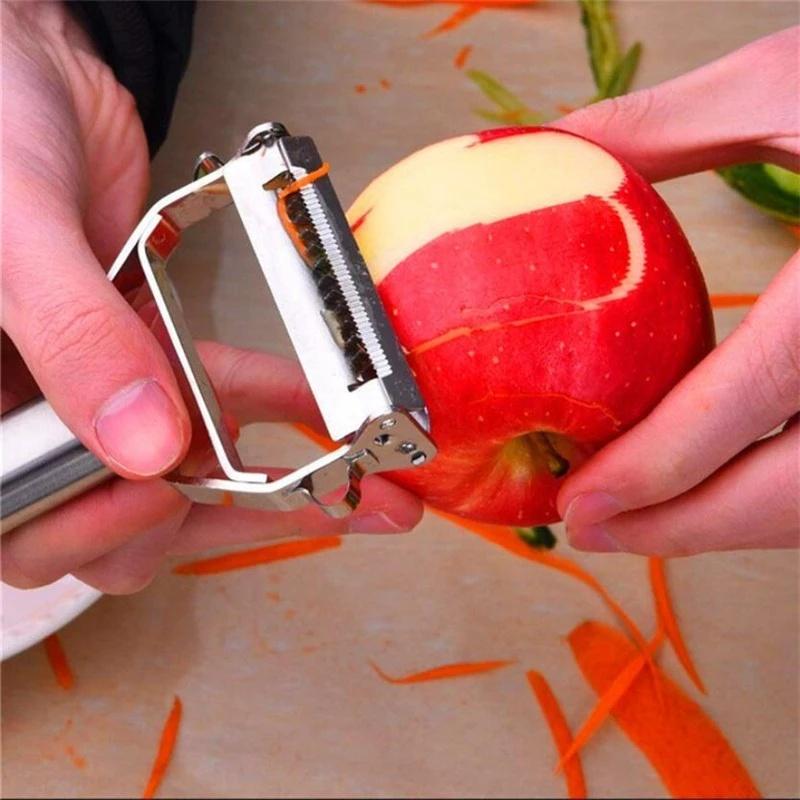 Skreller i rustfritt stål Frukt Grønnsak Melon Potet Gulrot Agurk Multifunksjons rivjern Julienne Skreller skive Hjem Kjøkkenverktøy
