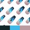 Trendy Blue Gradient Flame Medium Nail Tips – European & American Style