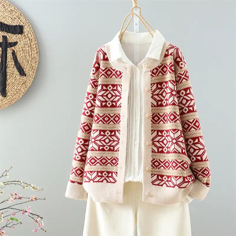 Sweaters Coat Cardigan for Women Autumn Winter Large Size Vintage Loose Long Sleeve Knit Sweaters Coat