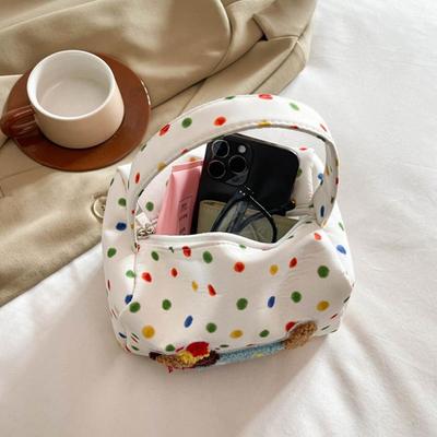 Cute Polka Dot Dachshund Makeup Bag Large Capacity Handheld Cosmetic Bags Girly Portable Storage Bags Travel Toiletry Bags Gifts