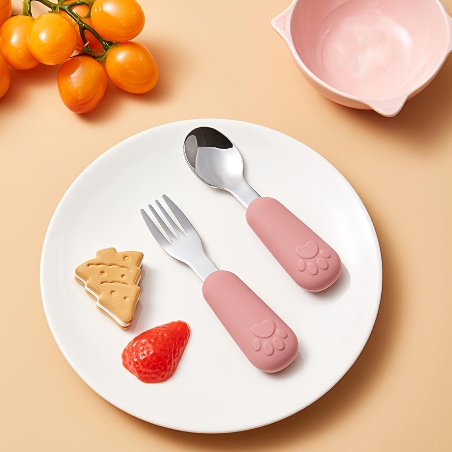 

Bear paw stainless steel baby training fork spoon set, toddler self-feeding tableware красный
