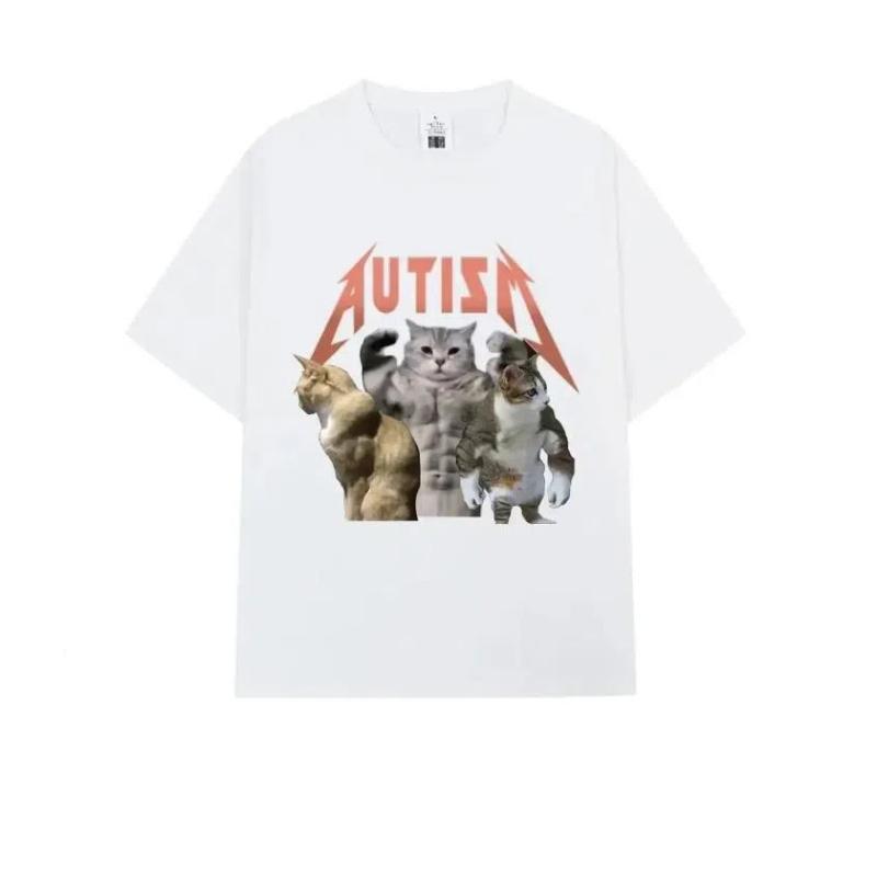 Buff Cats Autisme Memory T-Shirt Fitness Gym Fashion Hip Hop Korte Mouw T-Shirt Comfortabel T-Shirt Casual Men Summer T Shirt