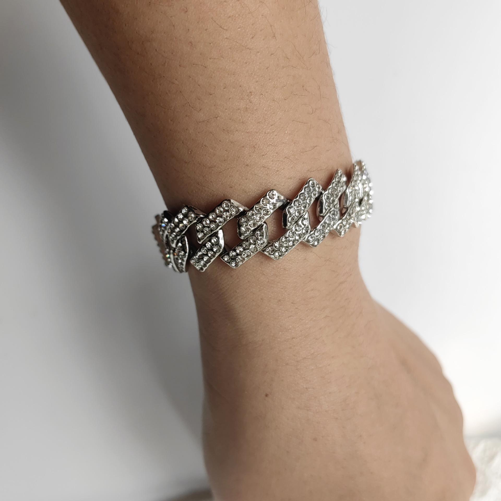 Elegant Rhinestone Cuban Clasp Bracelet Anklet with Diamond Shape for Women Eco-friendly