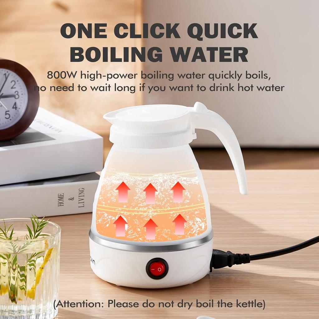 Foldable Electric Kettle, 600ml Portable Travel Kettle, Collapsible Kettle Travel Electric, 304 Stainless Steel Heating, Easy to Carry, 110V, 600W.