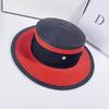 Women's summer beach straw hat beach shade sun protection color blocked flat top sun hat British versatile top hat