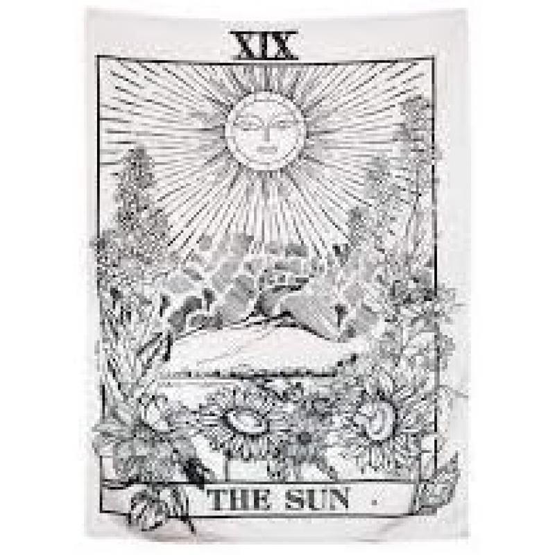 VIKAMA Sonne Tarot Wandteppich Ins-Stil Schwarz & Weiß Vintage Linienkunst Wohnzimmer & Schlafzimmer Akzentwand Dekor Heimdekoration
