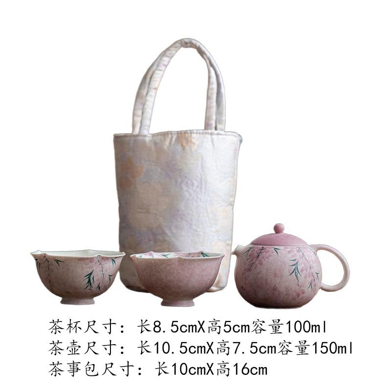 

Hand-painted Wisteria Flower Travel Tea Set Kit Boutique 1 Pot 2 Cups Tea Maker Organizer Portable Camping Handbag For Tea Craft