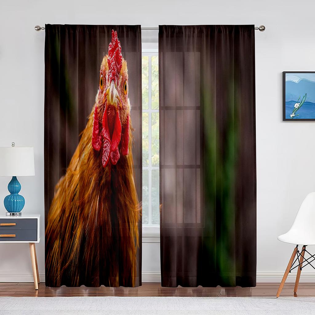 Cute Chick On The Grass Chiffon Sheer Curtains for Living Room Bedroom Home Decoration Animal Transparent Voiles Tulle Curtain