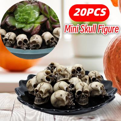 20/40/60PCS Mini Skull Model Skull Sculptures Collectable Halloween Decorative Ornament Landscape Garden Potted Plant Decor
