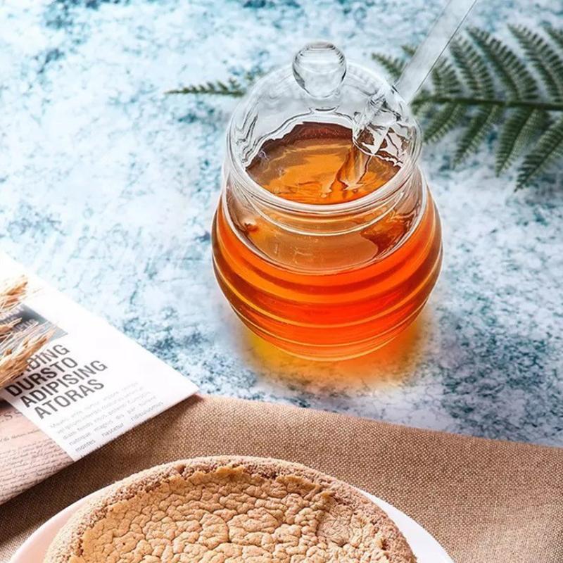 Glaswabenbehälter Honigglas Klarglas Honigspender Mit Schöpflöffel Und Deckel Honigflasche Für Küche Kaffeebar Backen