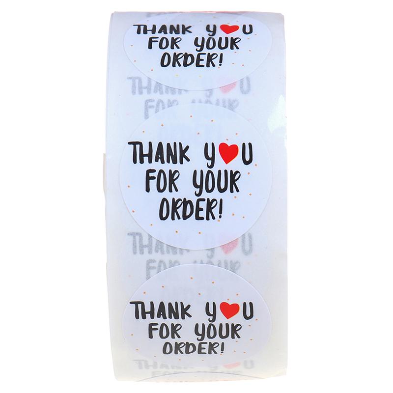 500Pcs Round Thank You For Your Order Sticker Heart Thanks For Shopping