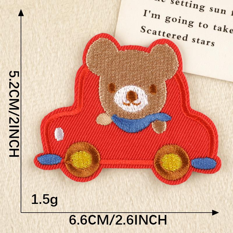 Cartoon Car Bear Embroidery Patch - Self-Adhesive Fabric Label for Clothing Accessories
