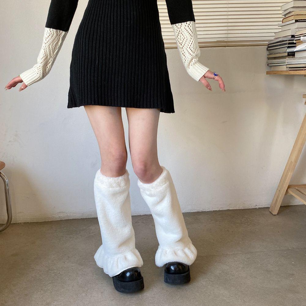 Knee Sleeve Solid Color Women Leg Warmers Ruffles Leg Socks Korean Style Hosiery Plush Foot Sock
