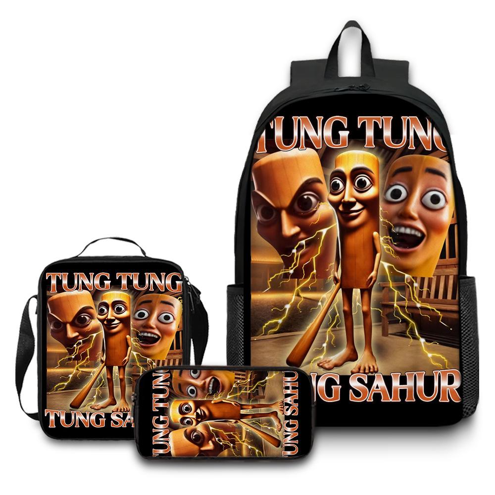 Printed Backpack Wooden Stick Man Shanhaijing School Bag Pencil Case