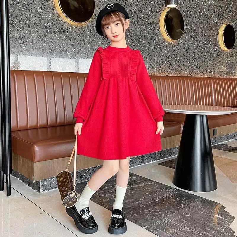 Dívčí pletené svetrové šaty - Stylová jarní a podzimní móda pro děti