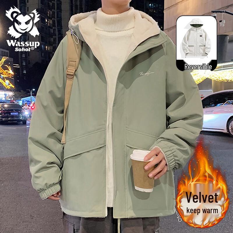 

Wassup Sohot Men s Reversible Fleece Lined Hooded Winter Jacket 2XL