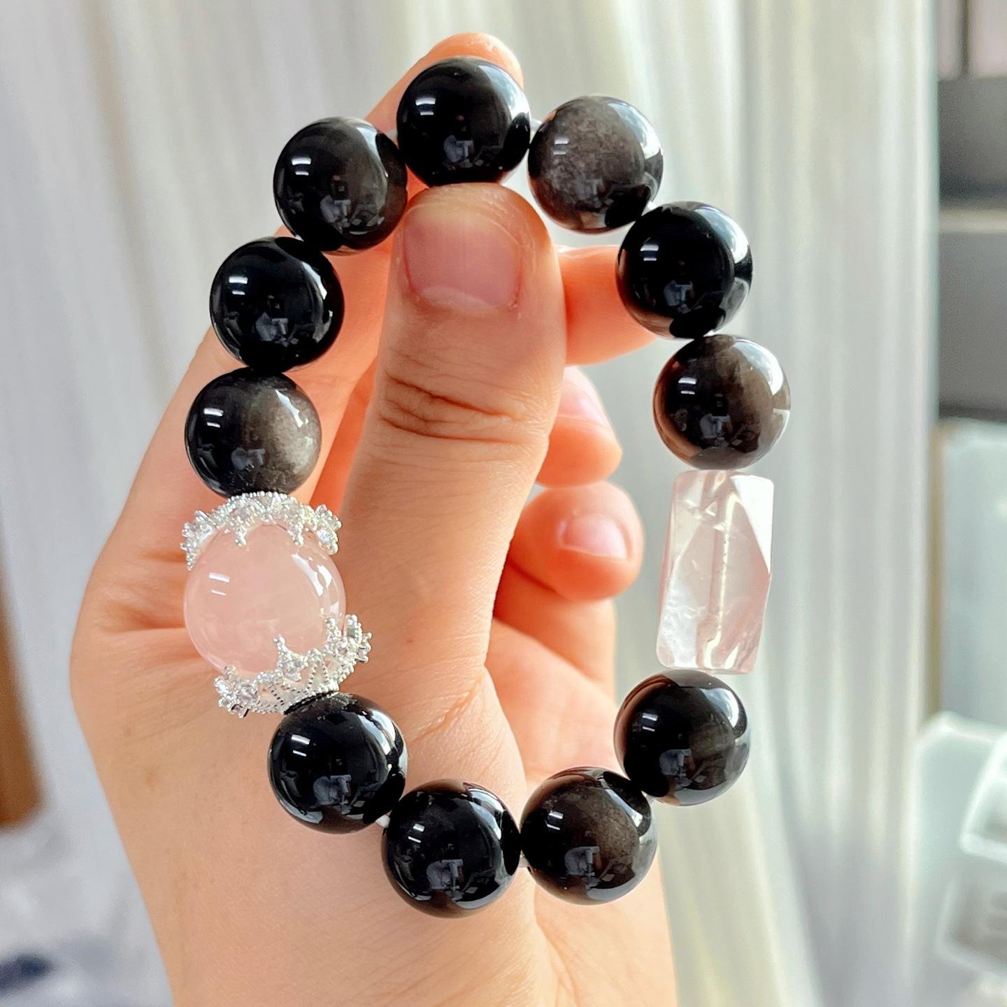 14Km High Quality Natural Silver Obsidian Powder Crystal Design Bracelet Bracelet