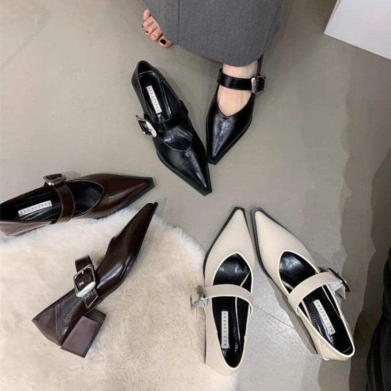 New Spring Retro Women's High-Heeled Shoes Mid Heels Pointed Toe Party Shoes Women Luxury Mary Jane Shoes Zapatos Mujer