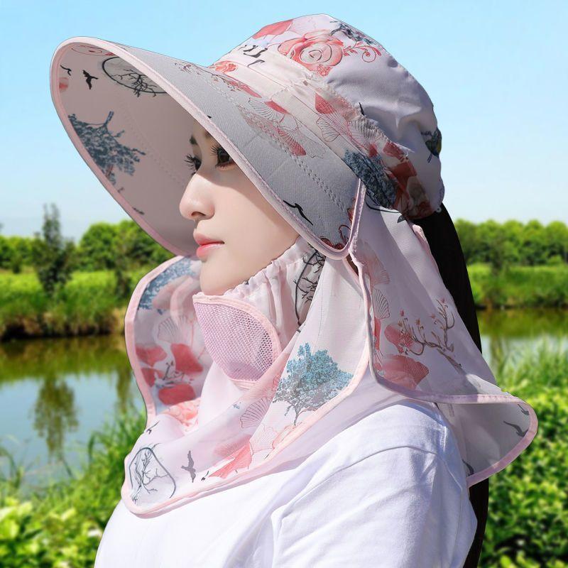 Lightweight Breathable Hat, Ice Silk Cotton Hemp Sunscreen Sun Hat, Anti-ultraviolet Hat, Can Leak The Ponytail Sunscreen Mask Neck Guard As A Whole