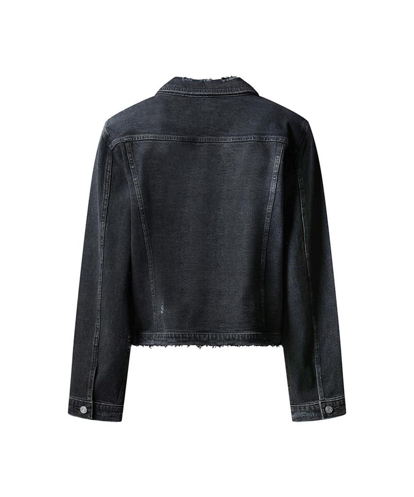 Erer Men Damage Denim Jacket Black