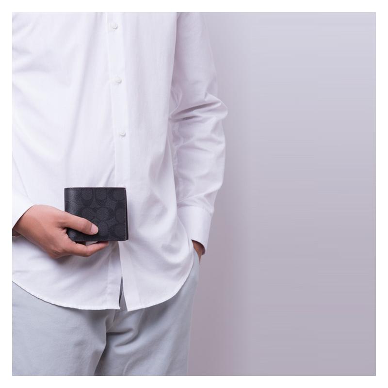 Coach 3 IN 1 Wallet 11 Classic Presbyopic Bi-fold Short Style with Detachable Card Holder Three-in-one Leather Wallet Wallet Men's Black Gray